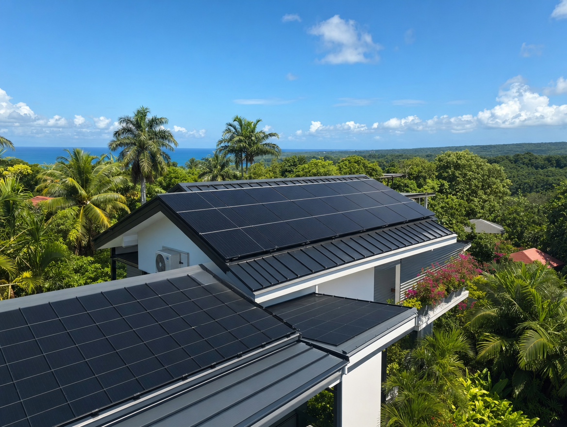 Panneaux solaires ETBD590 sur toiture tropicale